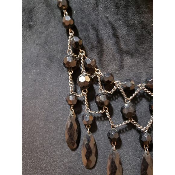 Womens Silver Tone Black Crystal Glass Beads Statement Necklace with Lobster - Picture 5 of 6